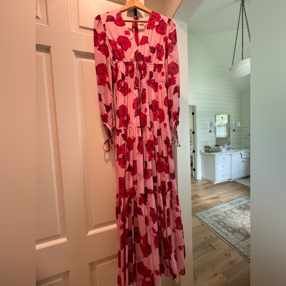 Borgo De Nor Pink Maxi Dress with Red Floral Print